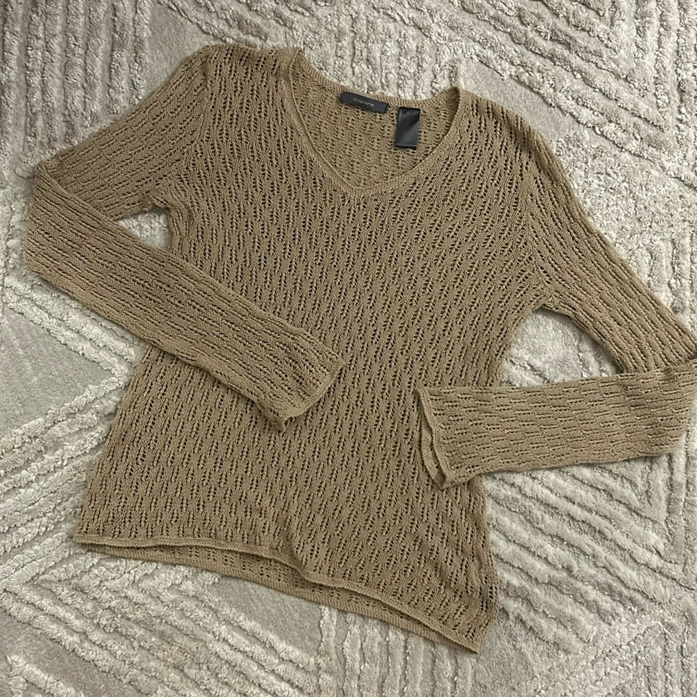 Liz Claiborne Size M Long Sleeve Knit Sweater Top Beige Khaki Camel Caramel Tan